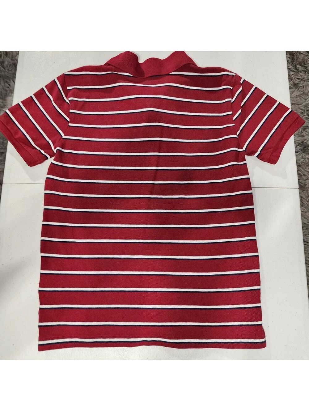 Polo Ralph Lauren Boys Red White Striped Polo Shirt M (10-12) Short Sleeve Logo
